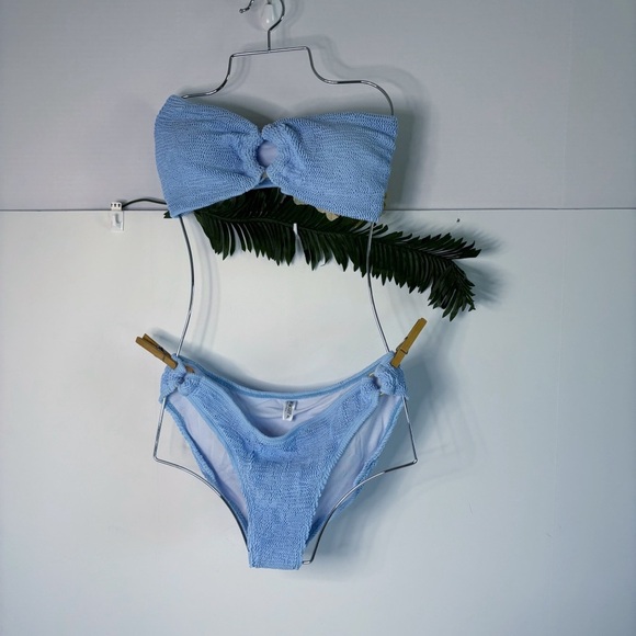 COCOFREE Women Bikini Set Off Shoulder Ring Strapless Crinkle Fabric Swimsuit - Picture 5 of 10